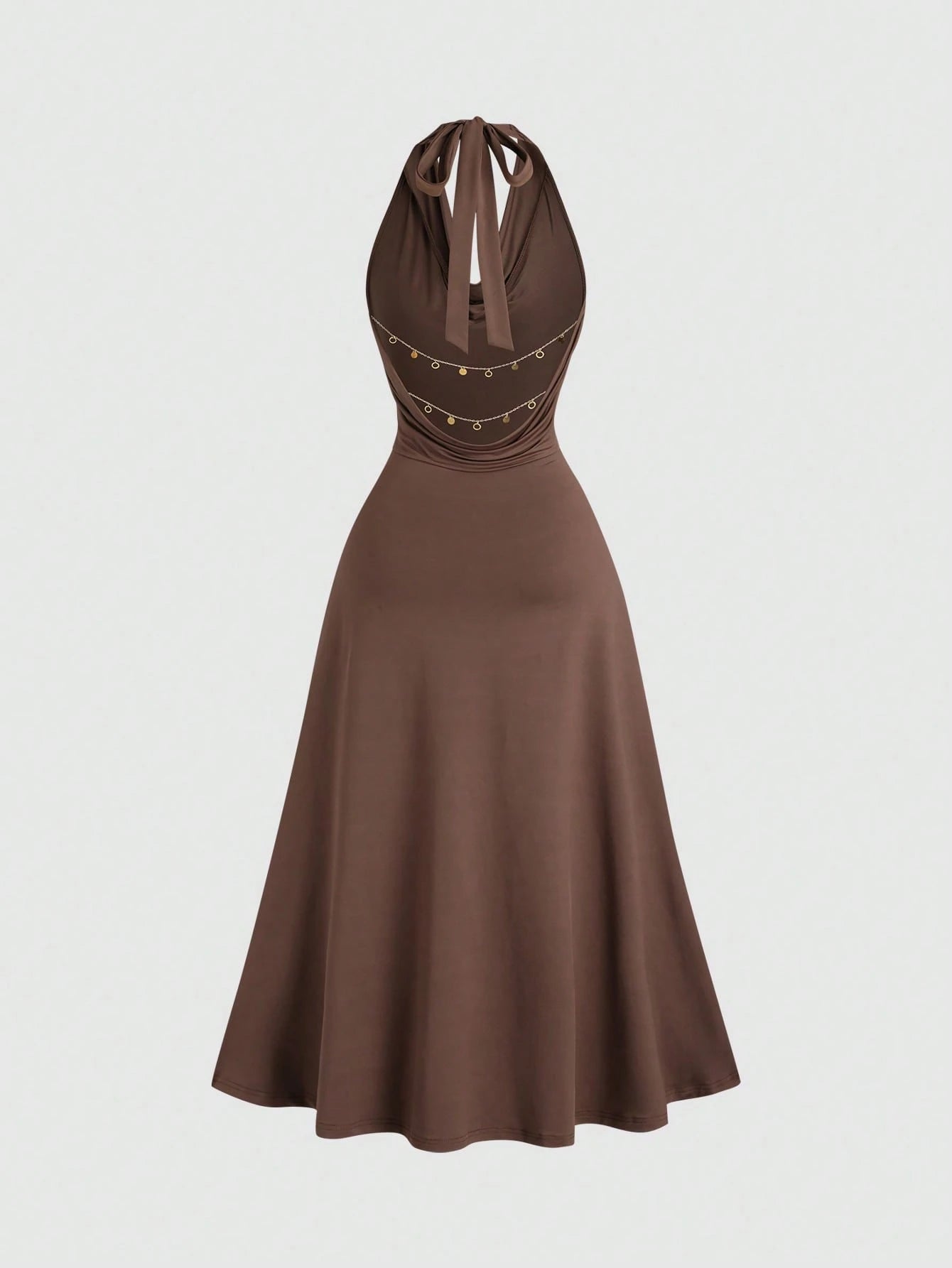 Sweetra Women's Backless Draped Neck Chain Detail Long Dress, Sexy Sleeveless For Daily Commute, Party, Holiday Outfit