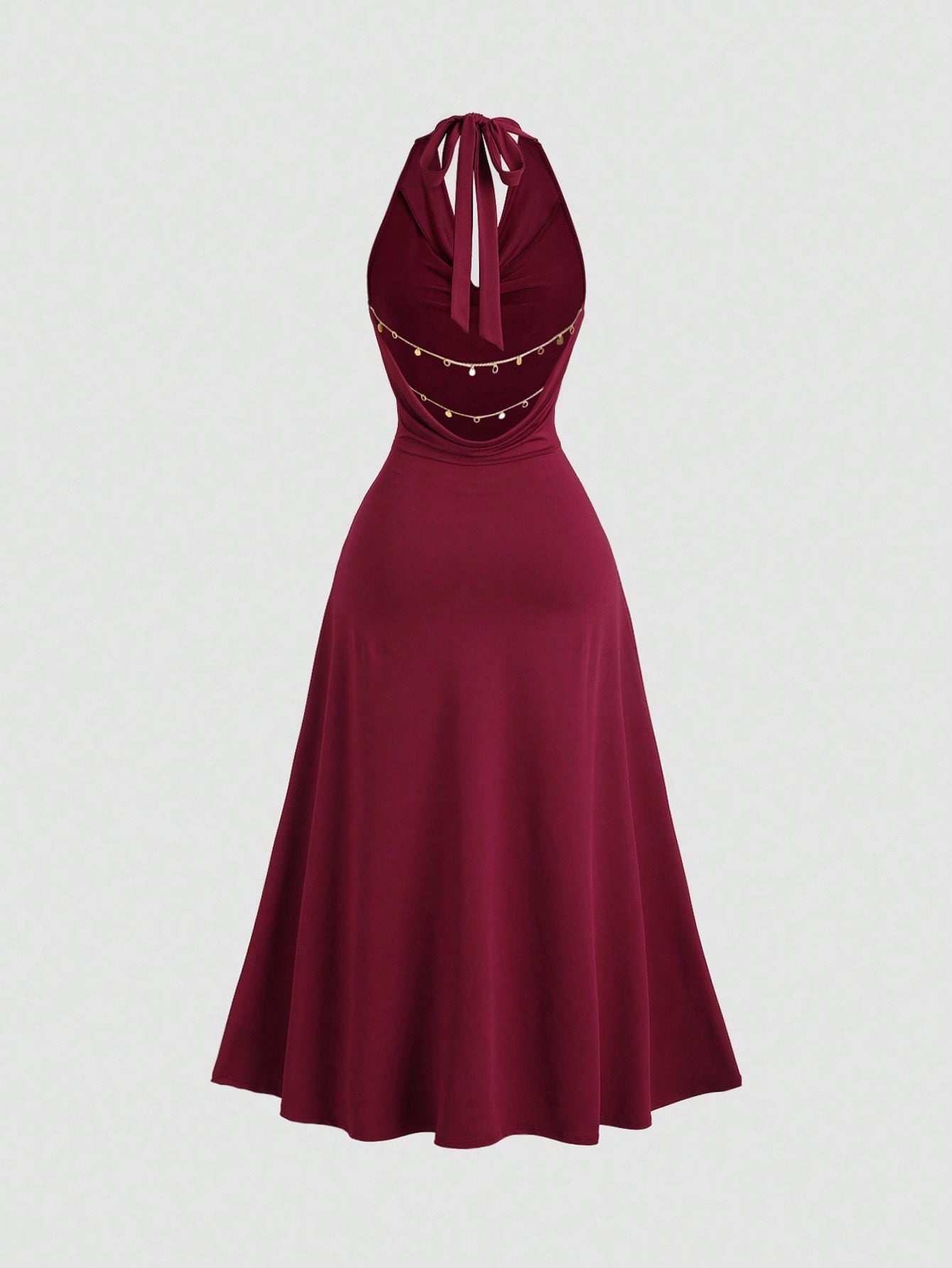 Sweetra Women's Backless Draped Neck Chain Detail Long Dress, Sexy Sleeveless For Daily Commute, Party, Holiday Outfit
