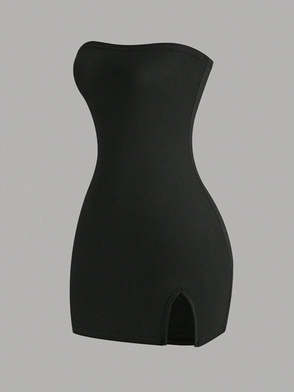 Sweetra Women'S Black Strapless Dress Mini Short Women Outfit