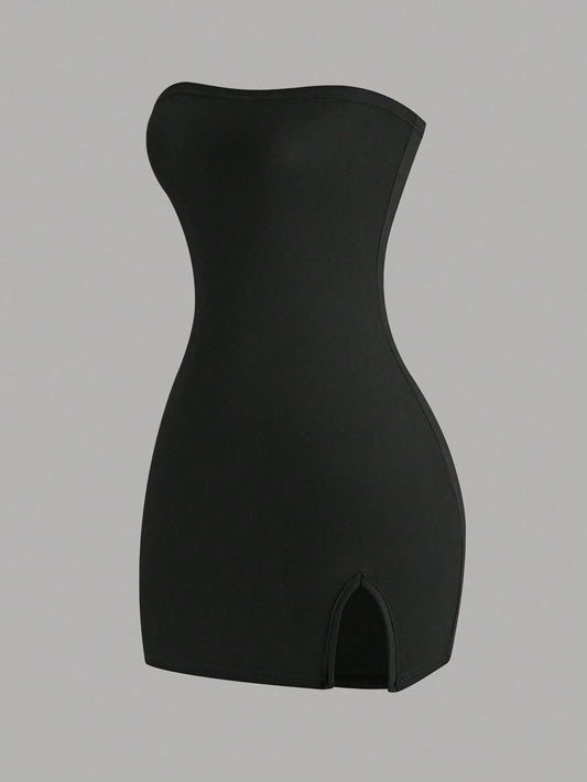 Sweetra Women'S Black Strapless Dress Mini Short Women Outfit