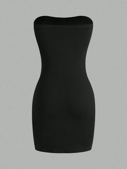 Sweetra Women'S Black Strapless Dress Mini Short Women Outfit