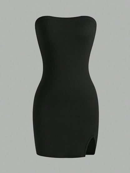 Sweetra Women'S Black Strapless Dress Mini Short Women Outfit