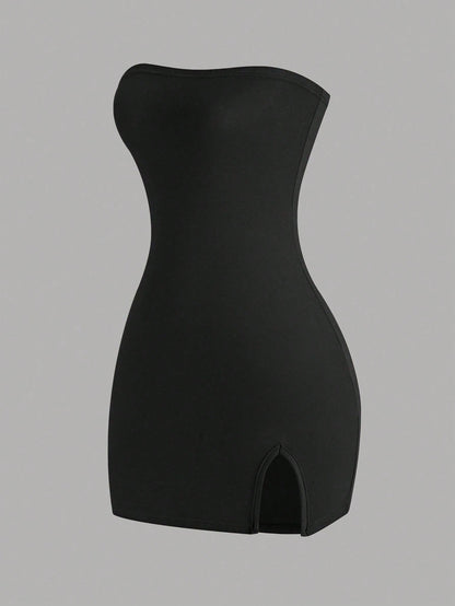Sweetra Women'S Black Strapless Dress Mini Short Women Outfit