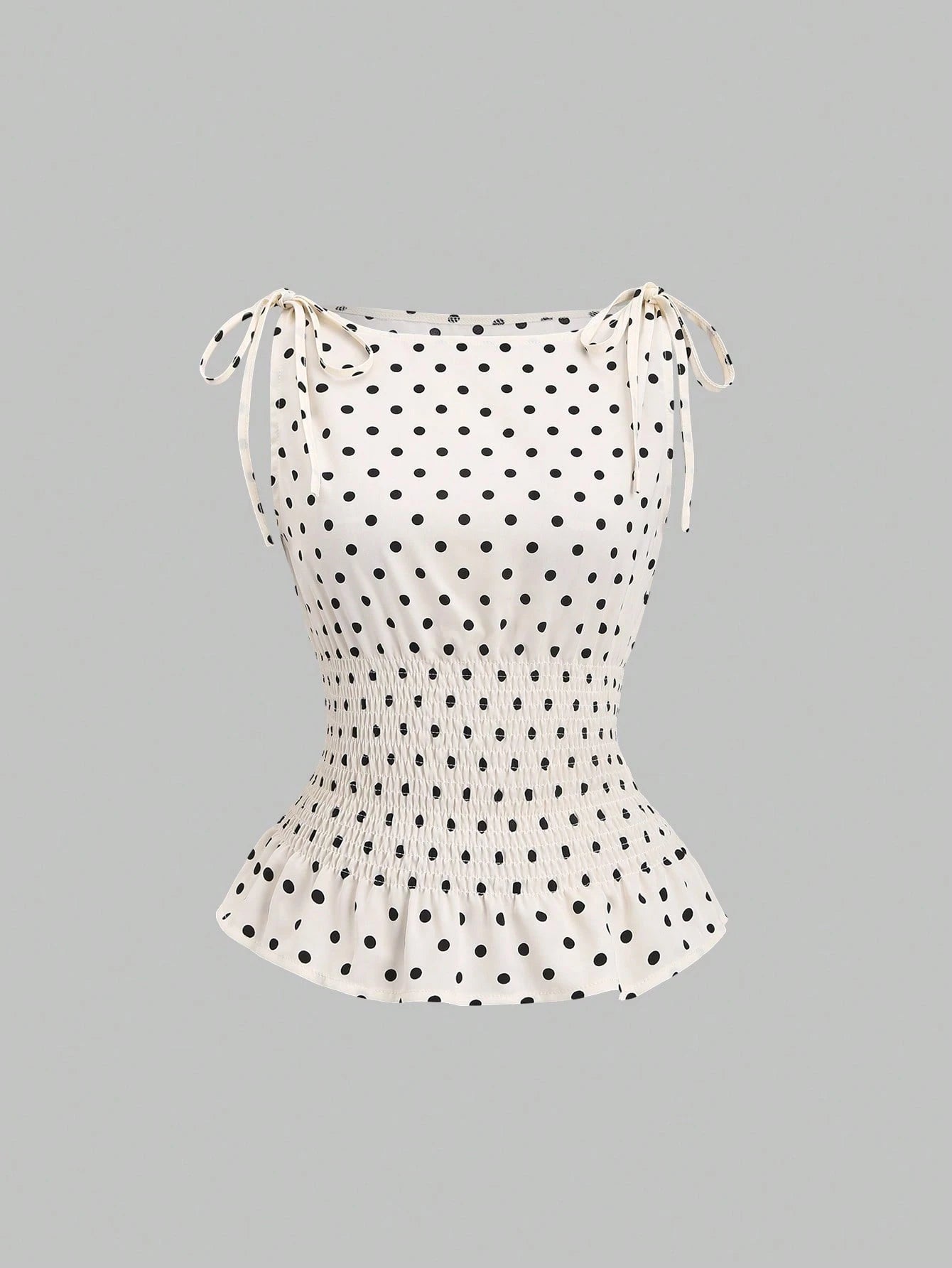 Sweetra Women's Elegant Dotted Bow Tied Shoulder Waist Drawstring Slim Fit Casual Daily Commute Versatile Tank Top, Spring/Summer Polka Dot Polka Dots