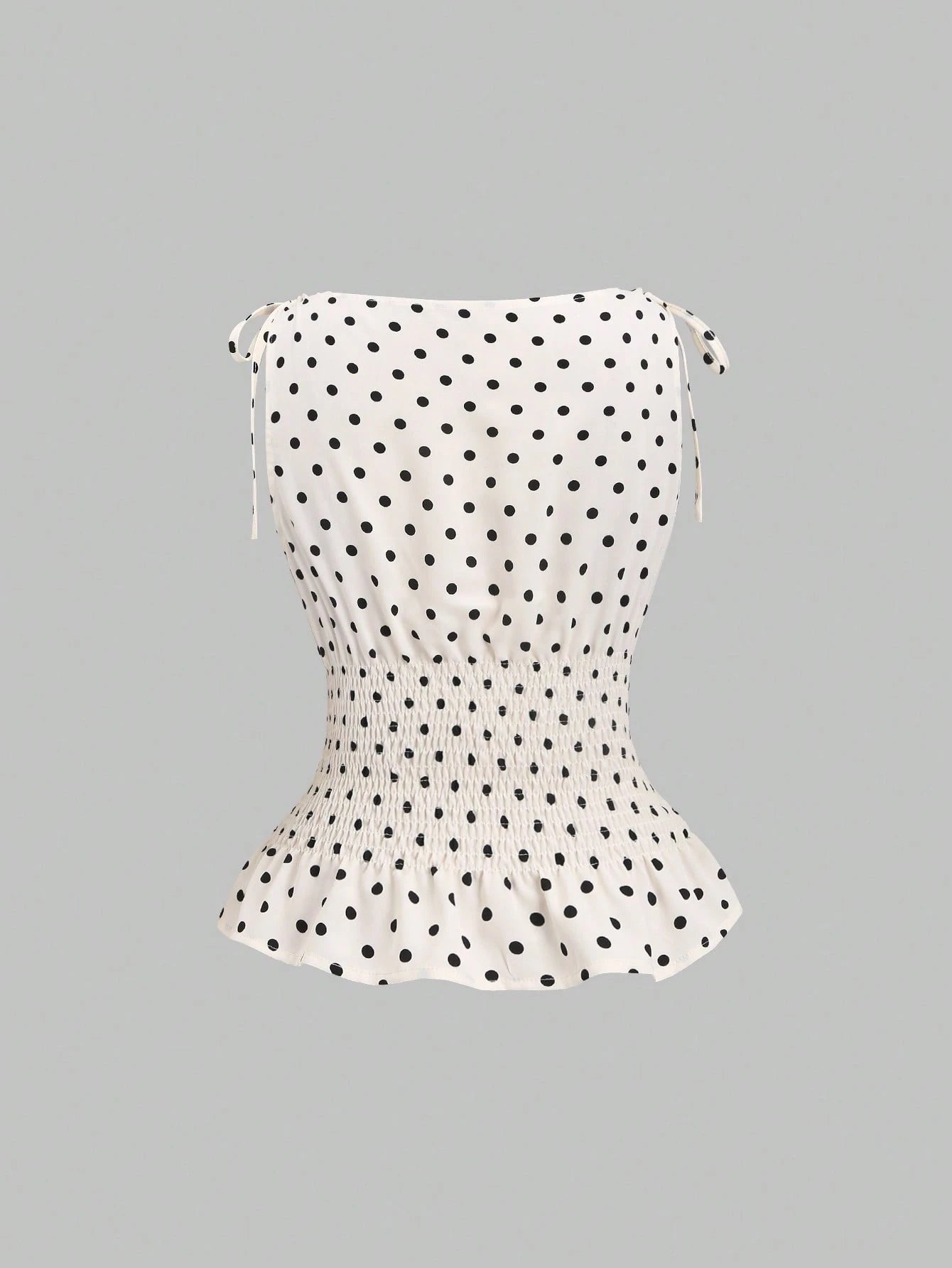 Sweetra Women's Elegant Dotted Bow Tied Shoulder Waist Drawstring Slim Fit Casual Daily Commute Versatile Tank Top, Spring/Summer Polka Dot Polka Dots
