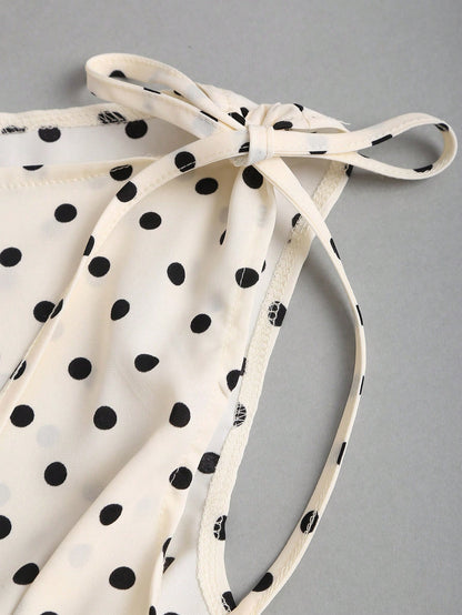 Sweetra Women's Elegant Dotted Bow Tied Shoulder Waist Drawstring Slim Fit Casual Daily Commute Versatile Tank Top, Spring/Summer Polka Dot Polka Dots