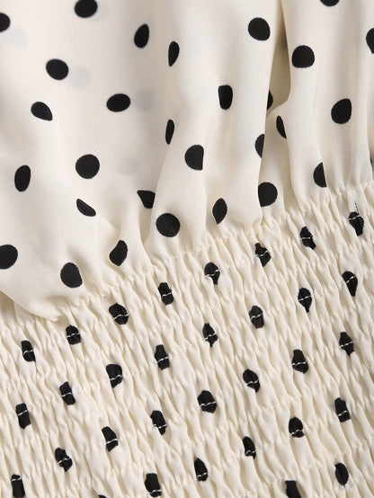 Sweetra Women's Elegant Dotted Bow Tied Shoulder Waist Drawstring Slim Fit Casual Daily Commute Versatile Tank Top, Spring/Summer Polka Dot Polka Dots