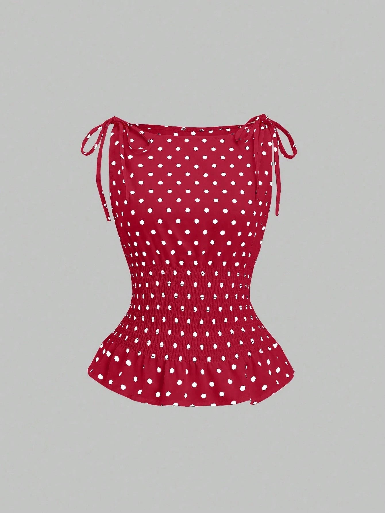 Sweetra Women's Elegant Dotted Bow Tied Shoulder Waist Drawstring Slim Fit Casual Daily Commute Versatile Tank Top, Spring/Summer Polka Dot Polka Dots
