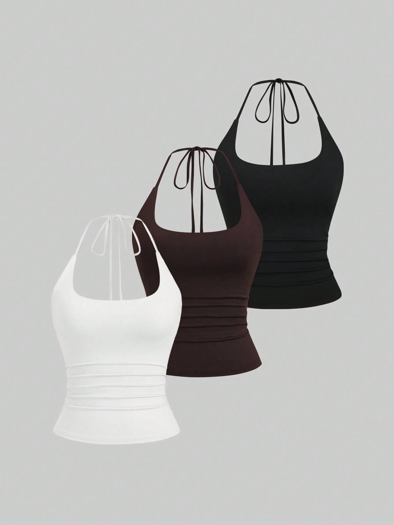 Sweetra Women's European And American Fashion Casual New Summer Slimming Fit Halter Neck Elegant Backless Commute Casual Fitness Versatile 3-Piece Set Top