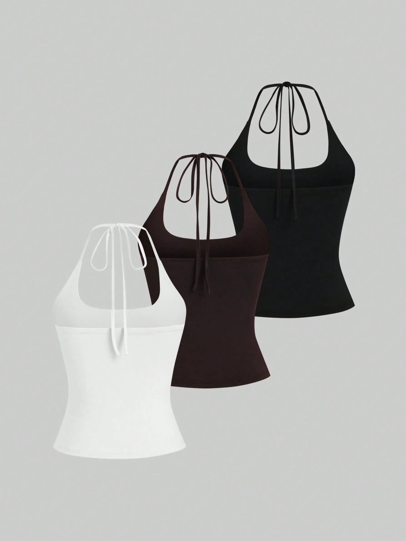 Sweetra Women's European And American Fashion Casual New Summer Slimming Fit Halter Neck Elegant Backless Commute Casual Fitness Versatile 3-Piece Set Top