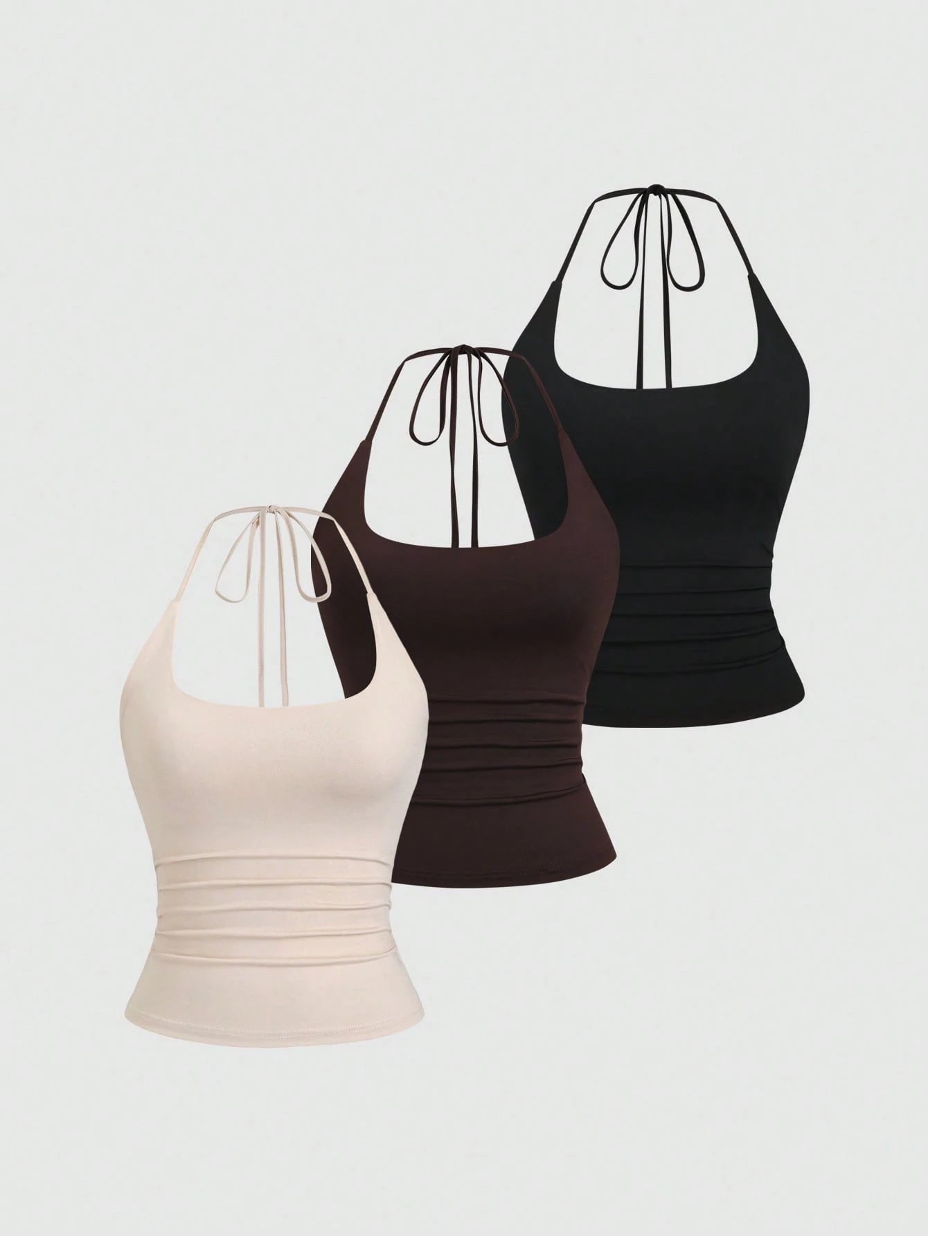 Sweetra Women's European And American Fashion Casual New Summer Slimming Fit Halter Neck Elegant Backless Commute Casual Fitness Versatile 3-Piece Set Top