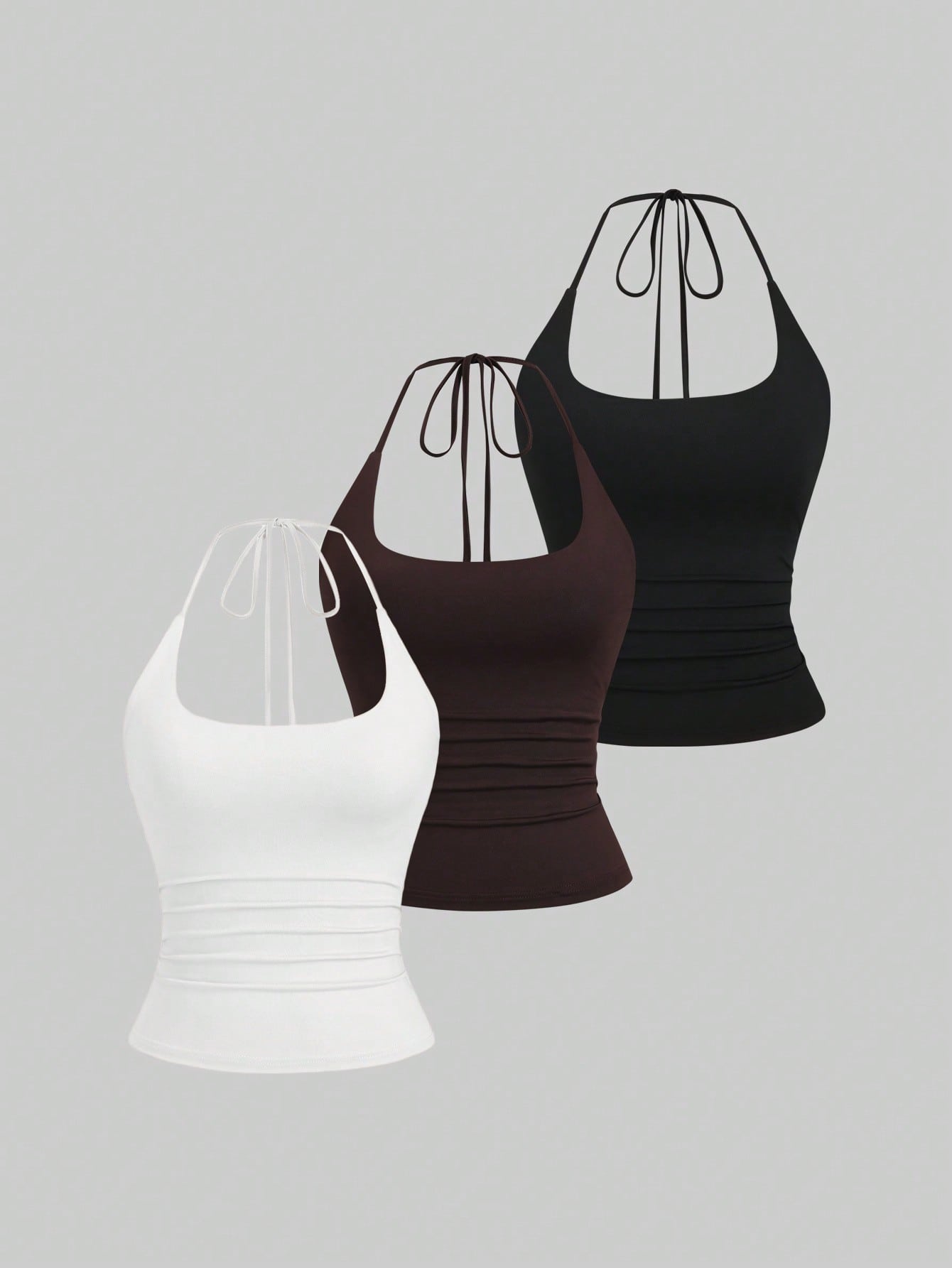 Sweetra Women's European And American Fashion Casual New Summer Slimming Fit Halter Neck Elegant Backless Commute Casual Fitness Versatile 3-Piece Set Top