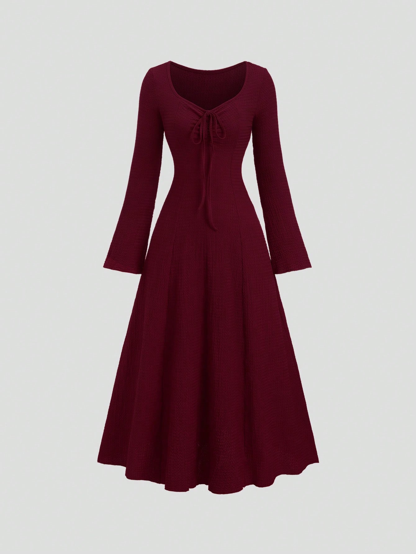 Sweetra Women's Solid Color Front Tie Fitted Flare Sleeve Waist Cinched Dress