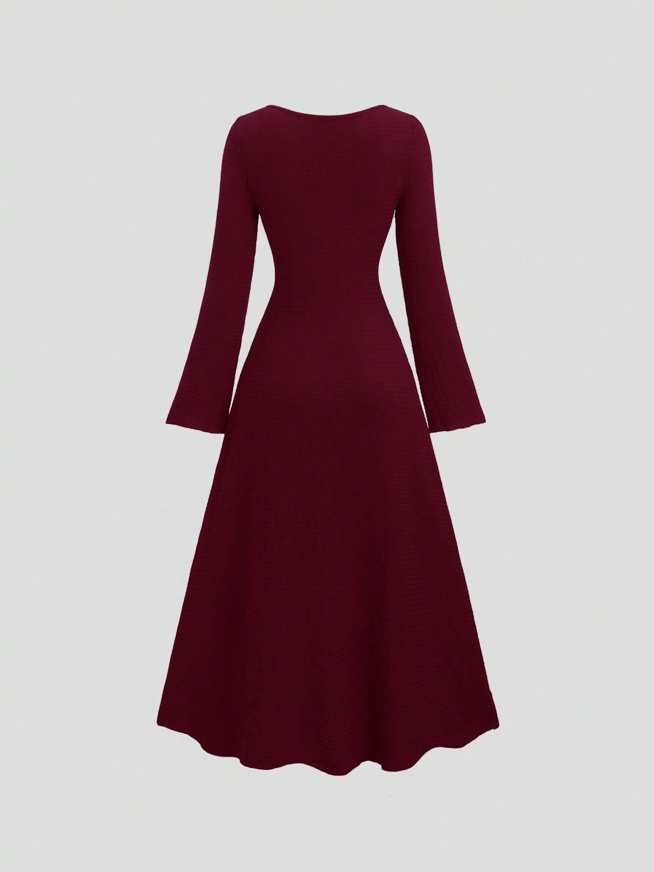 Sweetra Women's Solid Color Front Tie Fitted Flare Sleeve Waist Cinched Dress