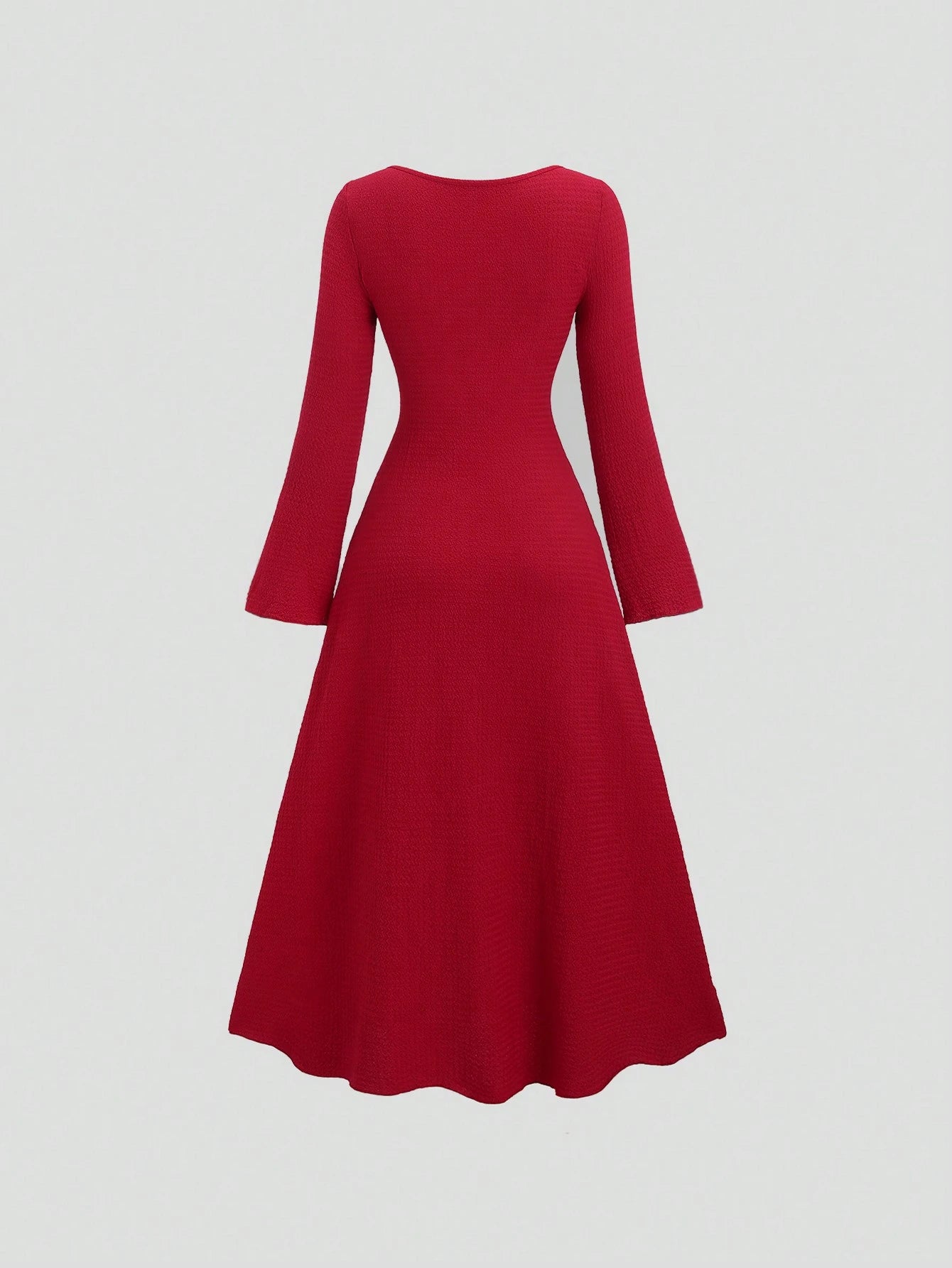 Sweetra Women's Solid Color Front Tie Fitted Flare Sleeve Waist Cinched Dress