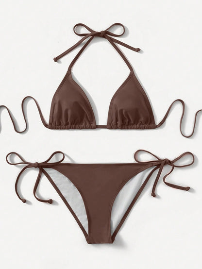 Swim Basics Vacation Beach Solid Color Bikini Set Summer