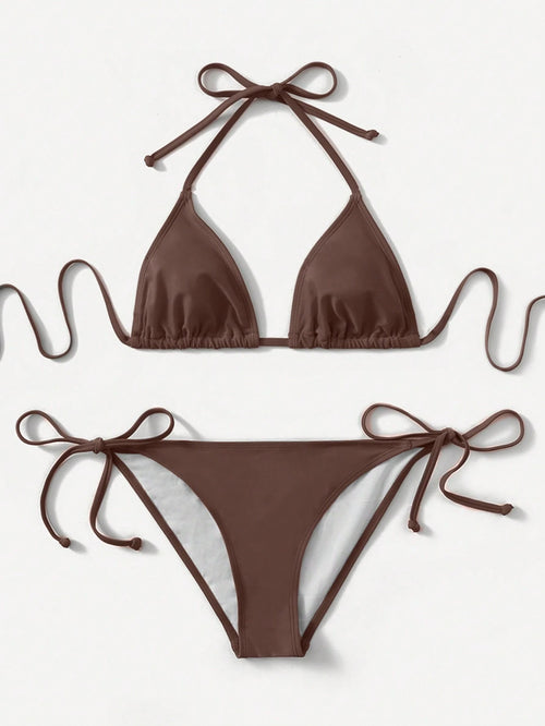 Swim Basics Vacation Beach Solid Color Bikini Set Summer