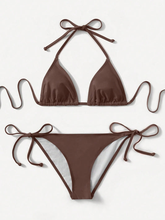 Swim Basics Vacation Beach Solid Color Bikini Set Summer