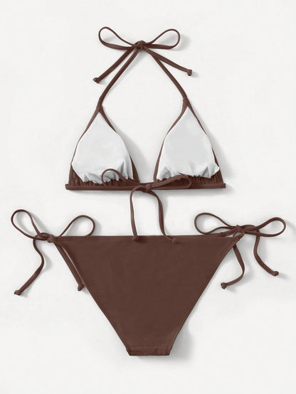 Swim Basics Vacation Beach Solid Color Bikini Set Summer