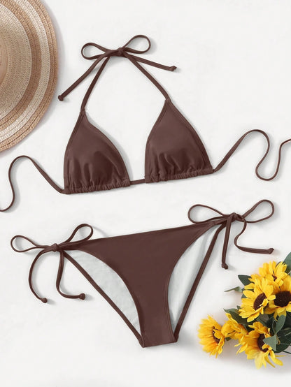 Swim Basics Vacation Beach Solid Color Bikini Set Summer