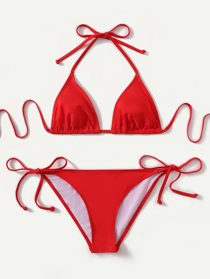 Swim Basics Vacation Beach Solid Color Bikini Set Summer