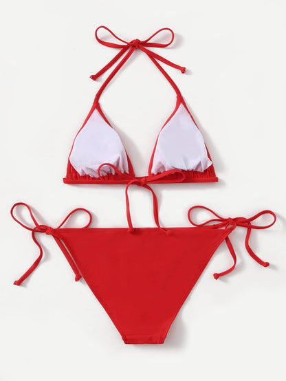 Swim Basics Vacation Beach Solid Color Bikini Set Summer