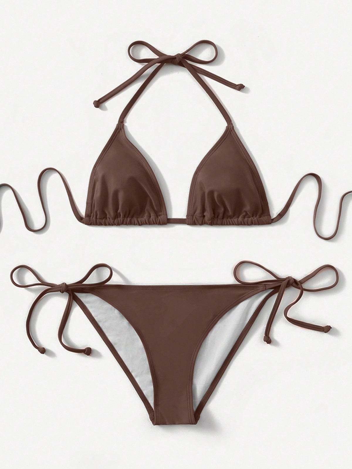 Swim Basics Vacation Beach Solid Color Bikini Set Summer