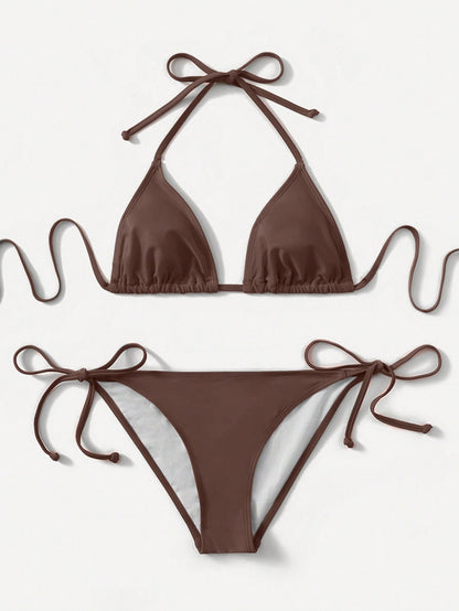 Swim Basics Vacation Beach Solid Color Bikini Set Summer