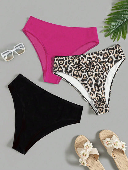Swim Curve 2025 3pcs Plus Size Women Assorted Floral Print Swimwear Bottoms, For Summer Beach Vacation