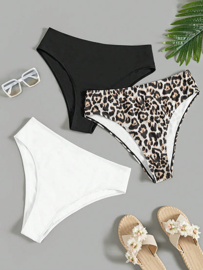 Swim Curve 2025 3pcs Plus Size Women Assorted Floral Print Swimwear Bottoms, For Summer Beach Vacation