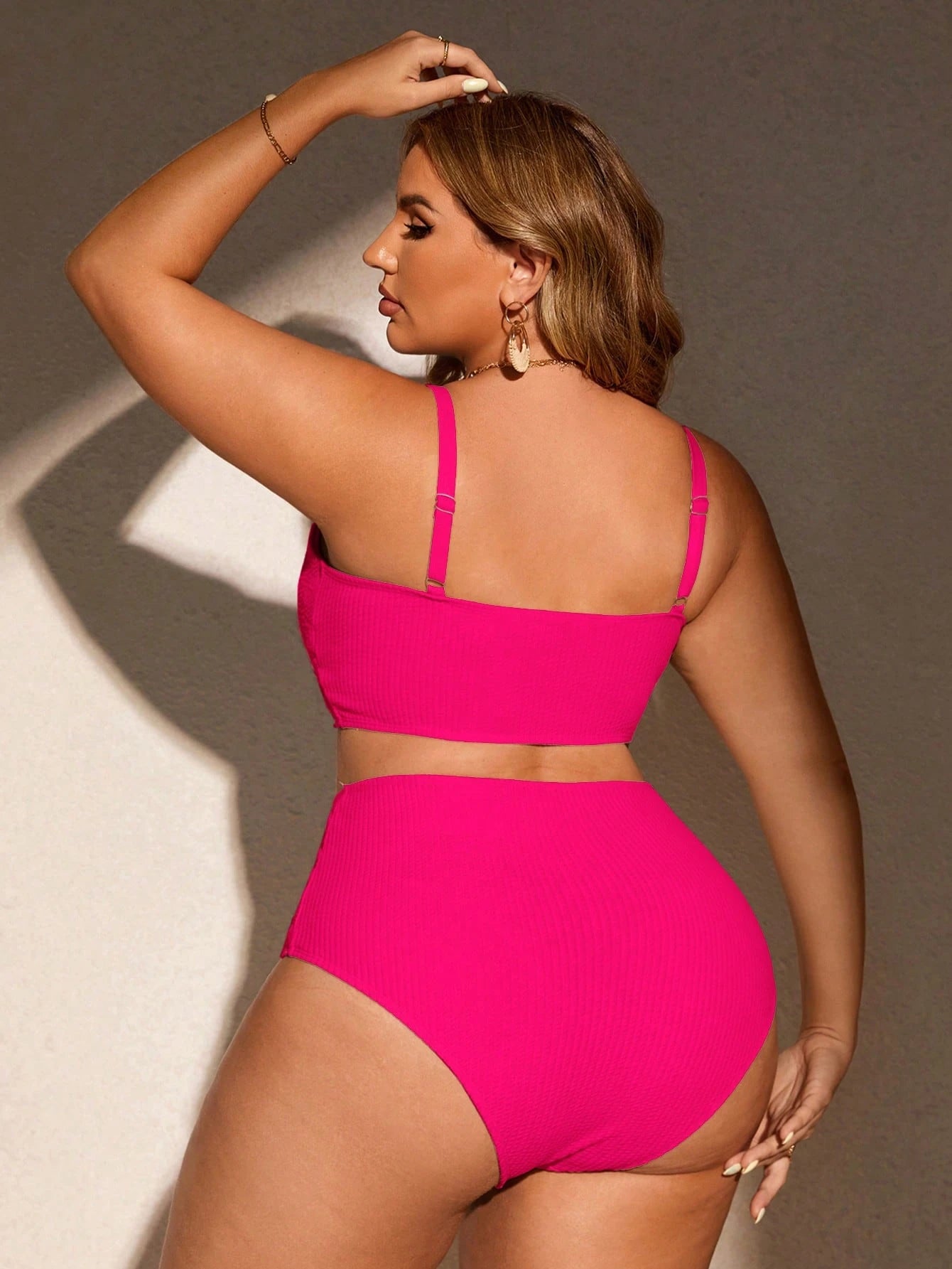 Swim Curve Plus Size Solid Color Swimwear Set, Summer