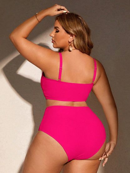 Swim Curve Plus Size Solid Color Swimwear Set, Summer