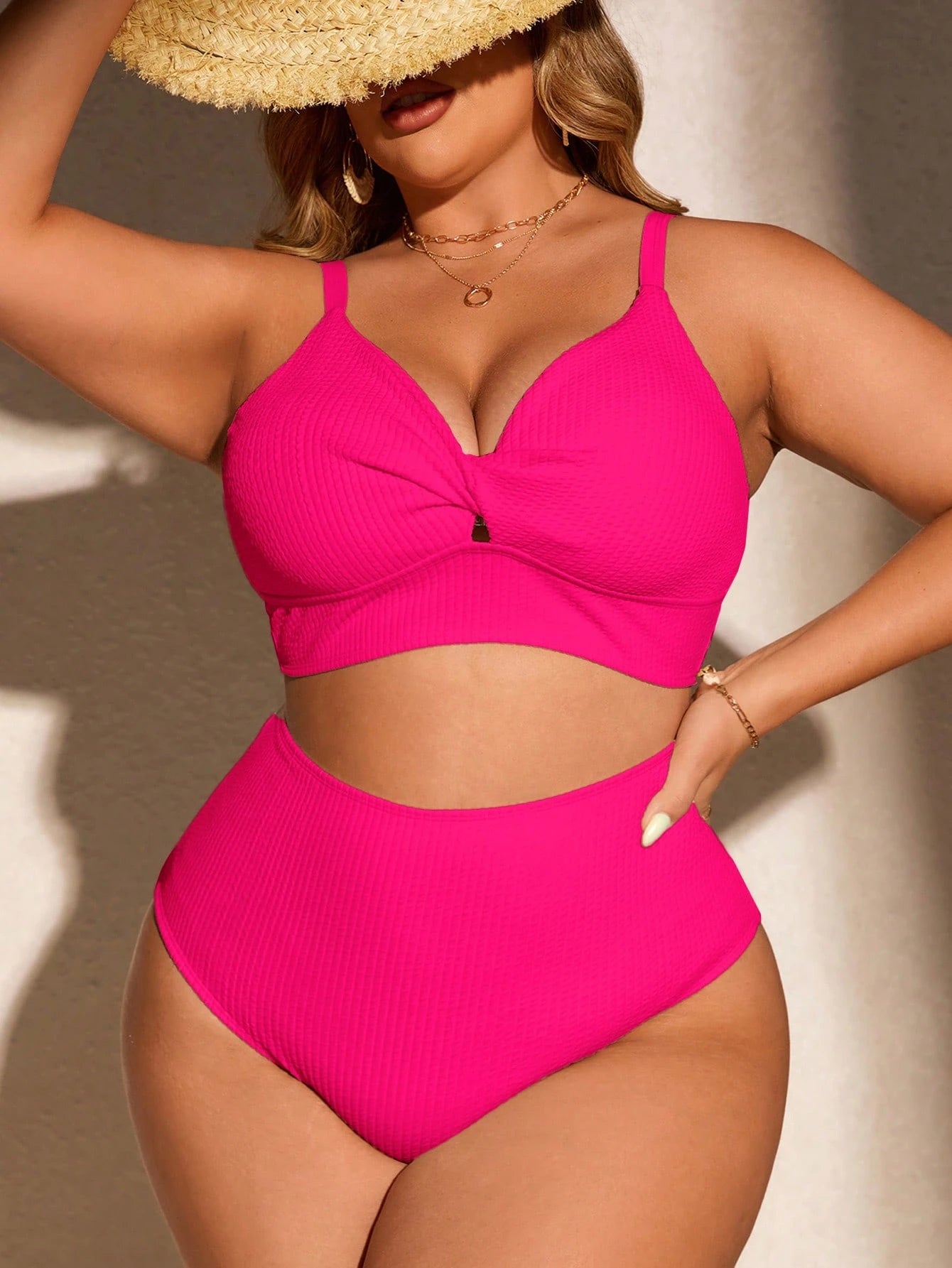Swim Curve Plus Size Solid Color Swimwear Set, Summer