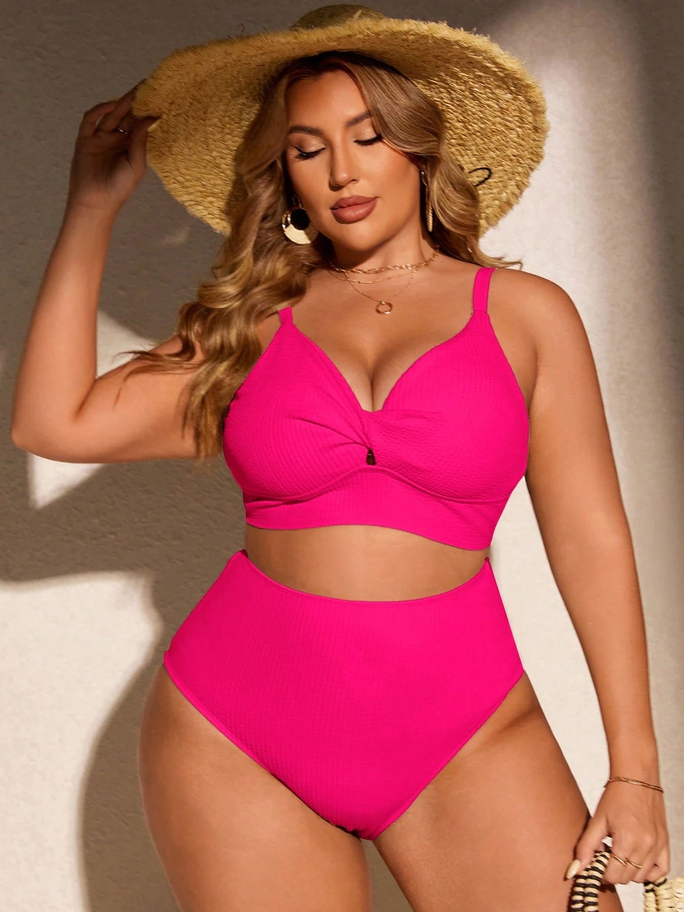 Swim Curve Plus Size Solid Color Swimwear Set, Summer