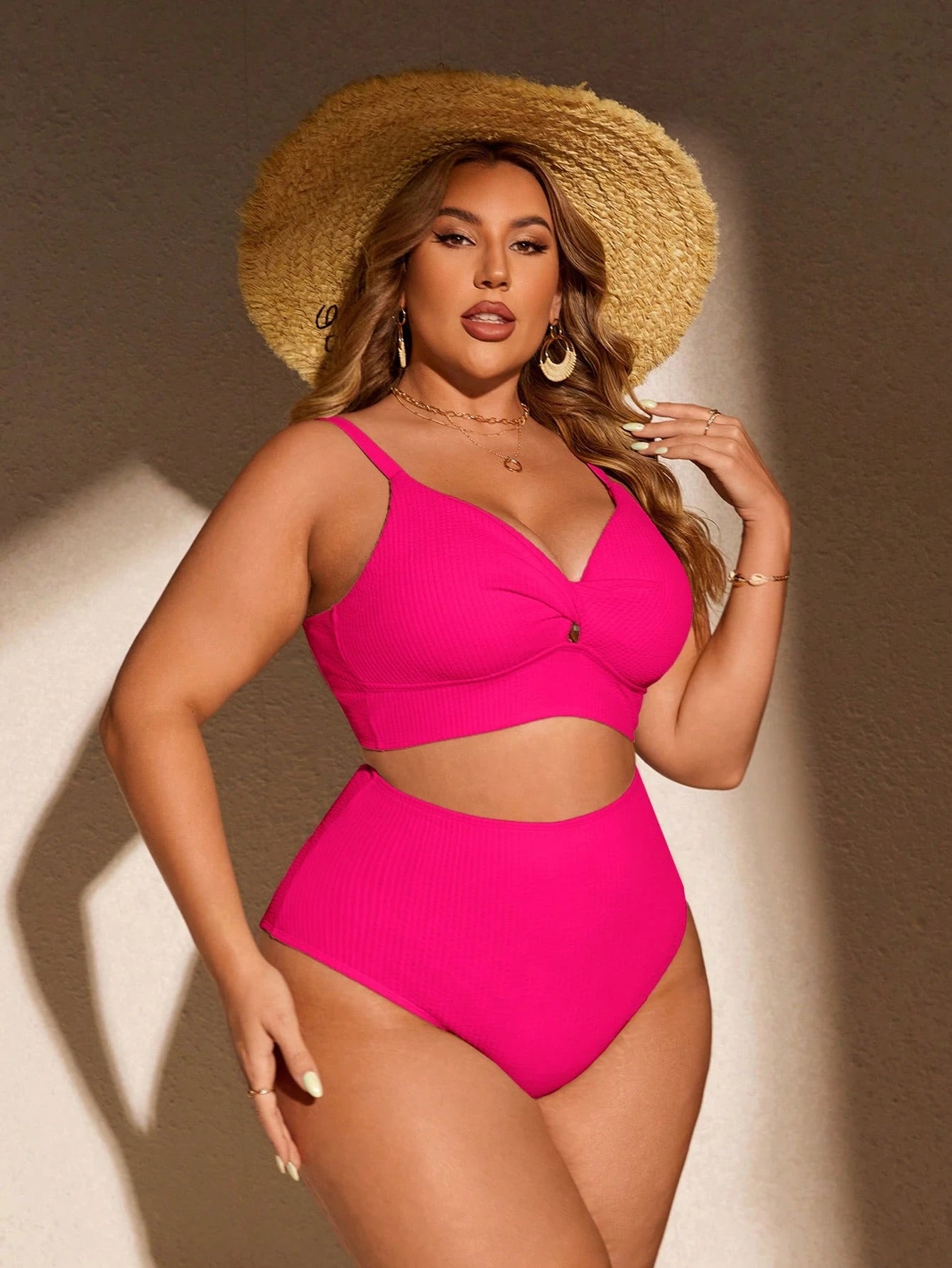 Swim Curve Plus Size Solid Color Swimwear Set, Summer