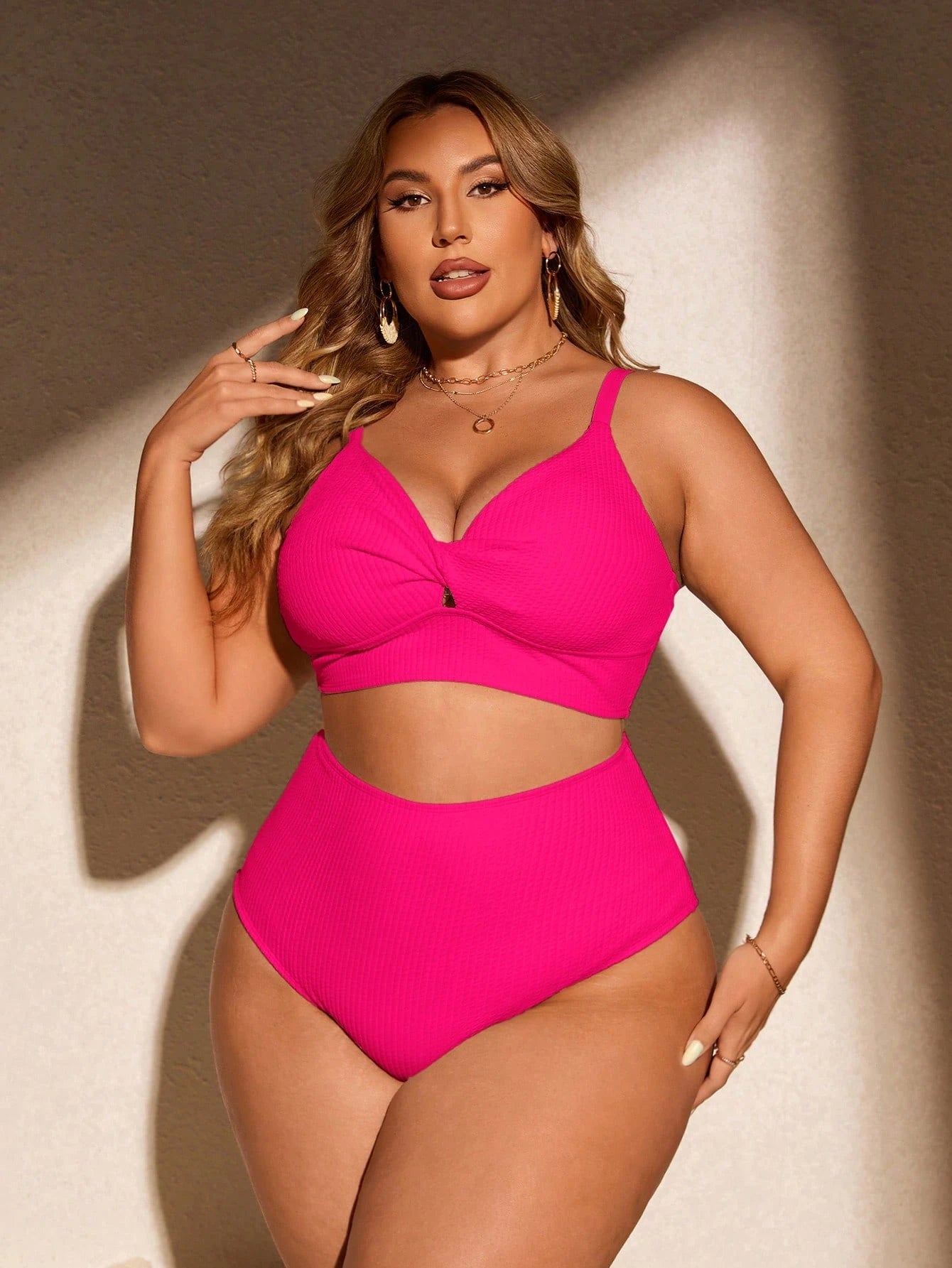Swim Curve Plus Size Solid Color Swimwear Set, Summer