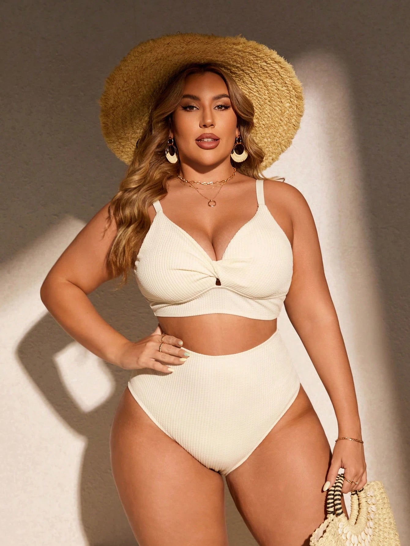 Swim Curve Plus Size Solid Color Swimwear Set, Summer
