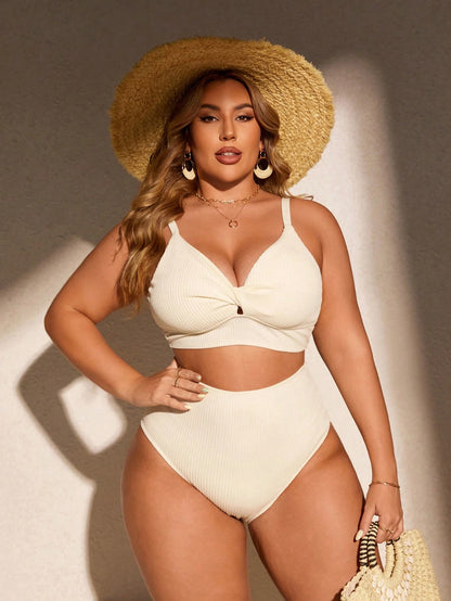 Swim Curve Plus Size Solid Color Swimwear Set, Summer