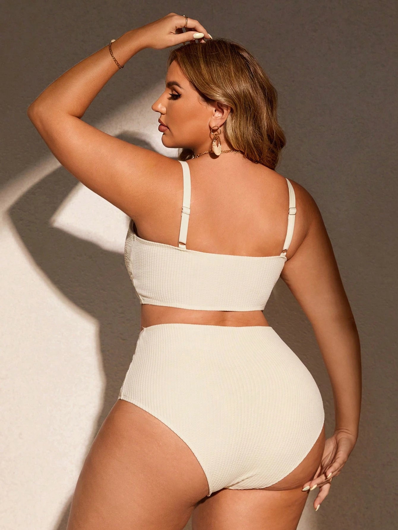 Swim Curve Plus Size Solid Color Swimwear Set, Summer