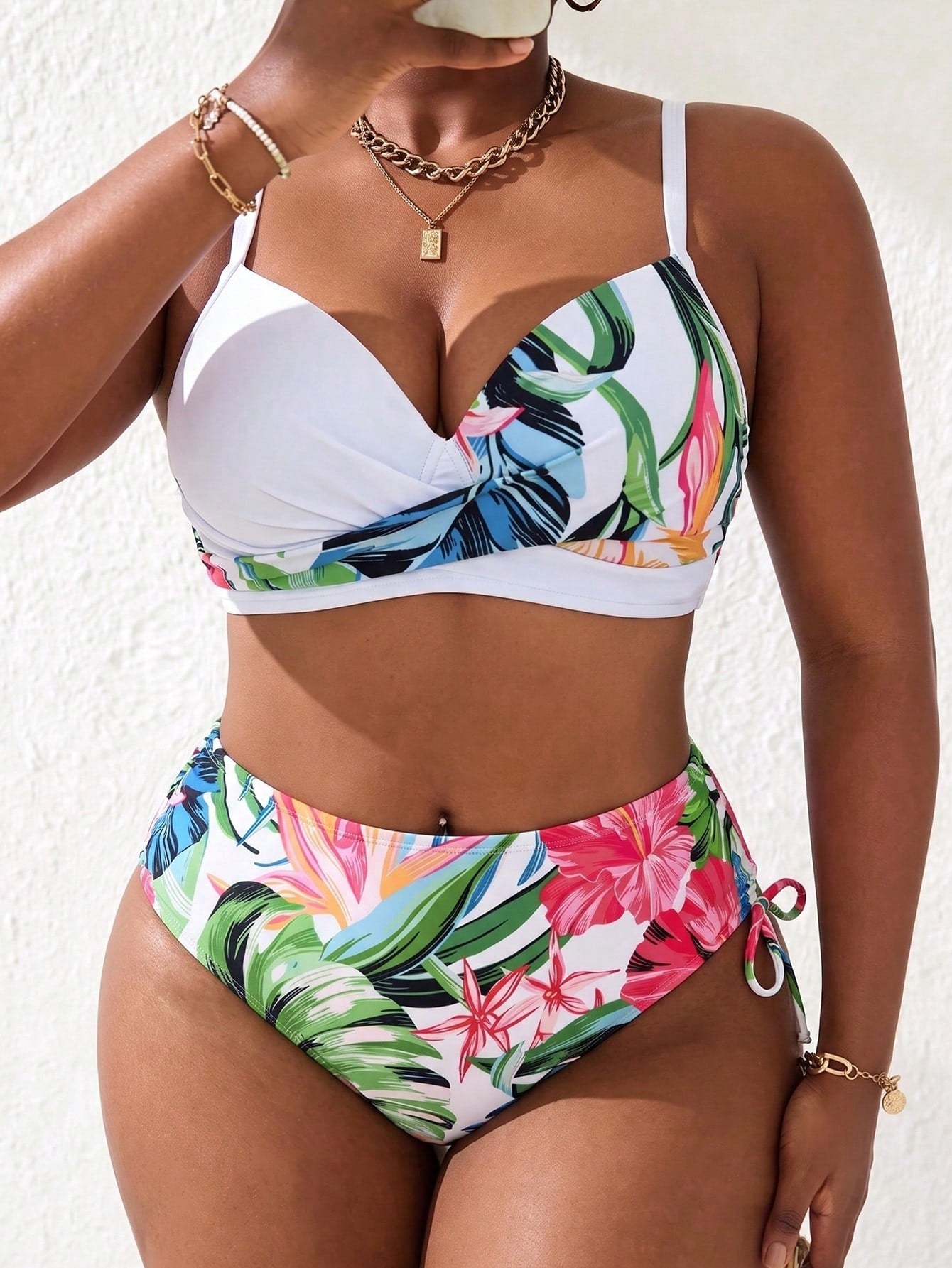 Swim Curve Plus Size Women 2 Pieces High Waist Floral Bikini Set With Underwire Removable Padding, Summer Swimwear