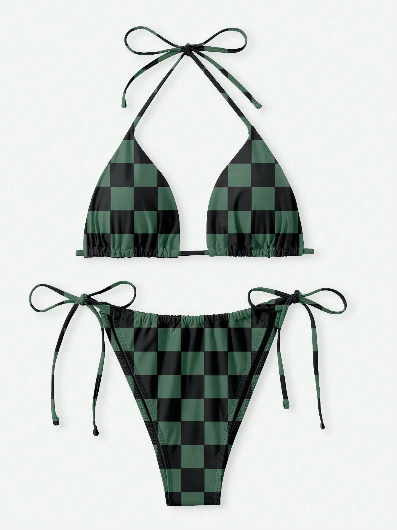Swim Curve Plus Size Women 2pcs Solid Color Lace-Up Tankini Set With Triangle Cups, Sexy Fashion Casual Swimsuit For Summer Beach Vacation