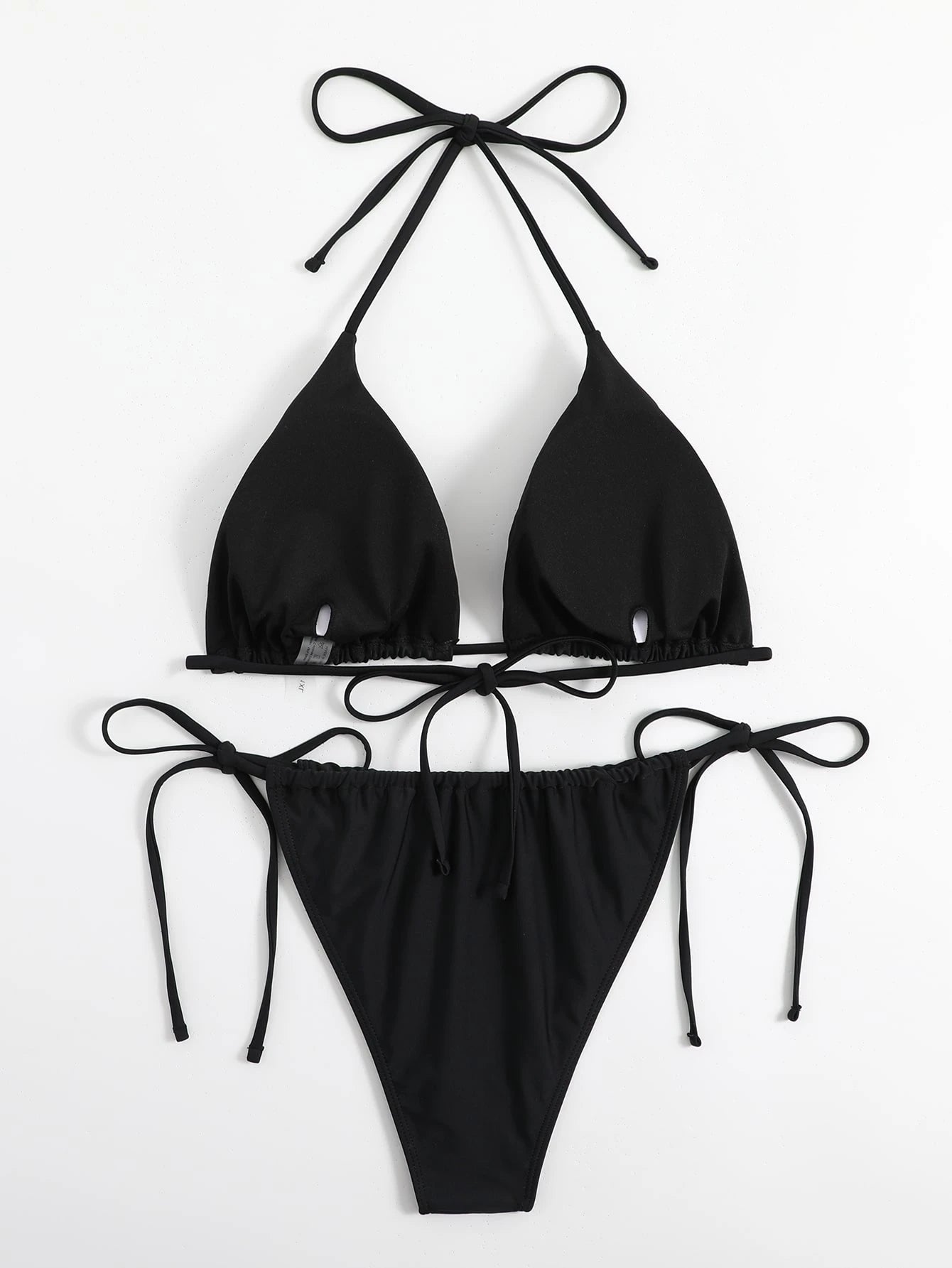 Swim Curve Plus Size Women 2pcs Solid Color Lace-Up Tankini Set With Triangle Cups, Sexy Fashion Casual Swimsuit For Summer Beach Vacation