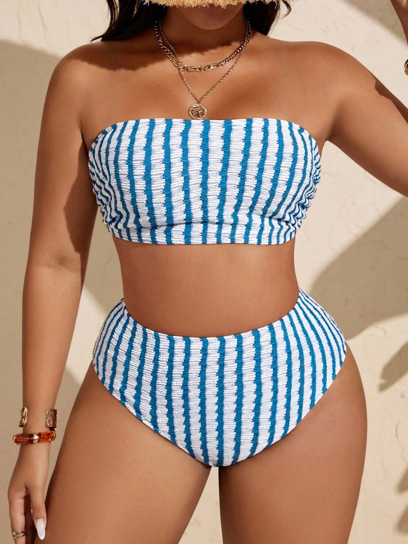 Swim Curve Plus Size Women Casual Summer Striped Bikini Set
