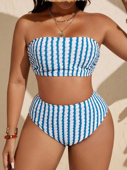 Swim Curve Plus Size Women Casual Summer Striped Bikini Set