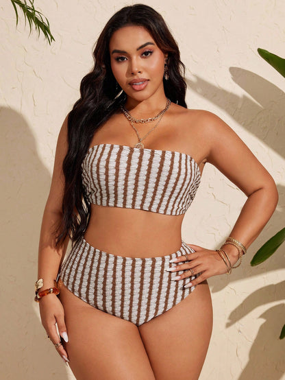 Swim Curve Plus Size Women Casual Summer Striped Bikini Set