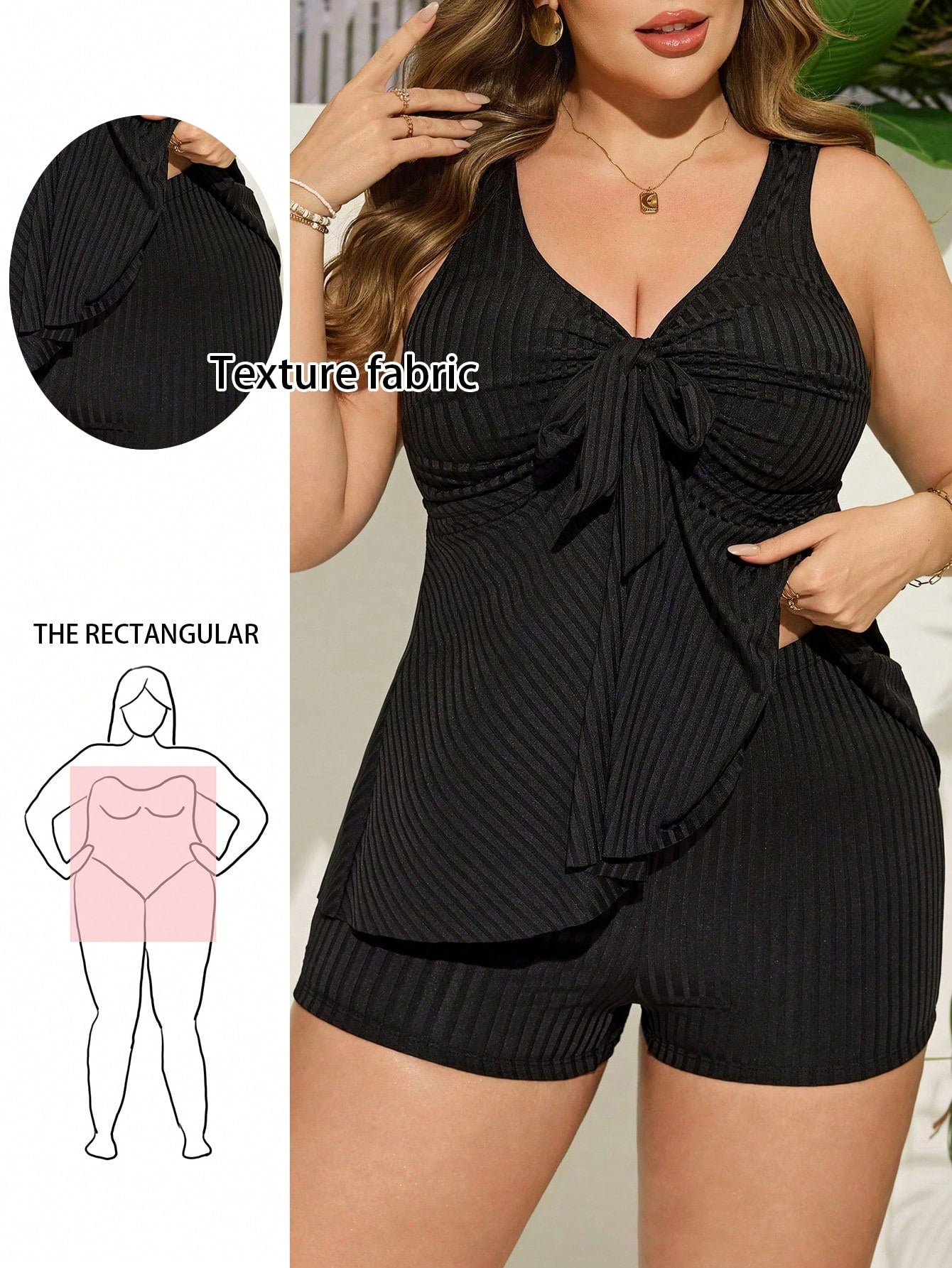 Swim Curve Plus Size Women Ribbed Top With Bow And Ruffle Hem Paired With Hipster Bottoms Luxury Beach Swimsuit Set For Summer Beach Vacation