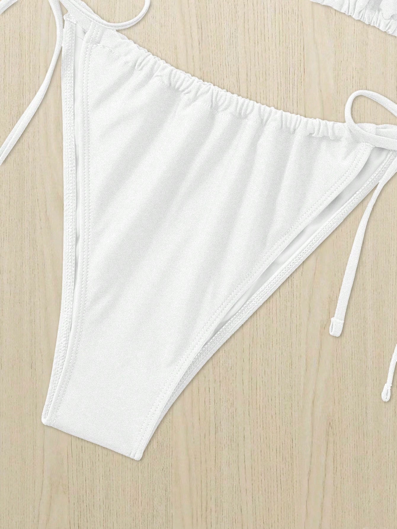 Swim Curve Summer 2pcs/Set Plus Size Women's White Lace-Up Sexy Halter Crop Top & Bottom Casual Swimwear Set