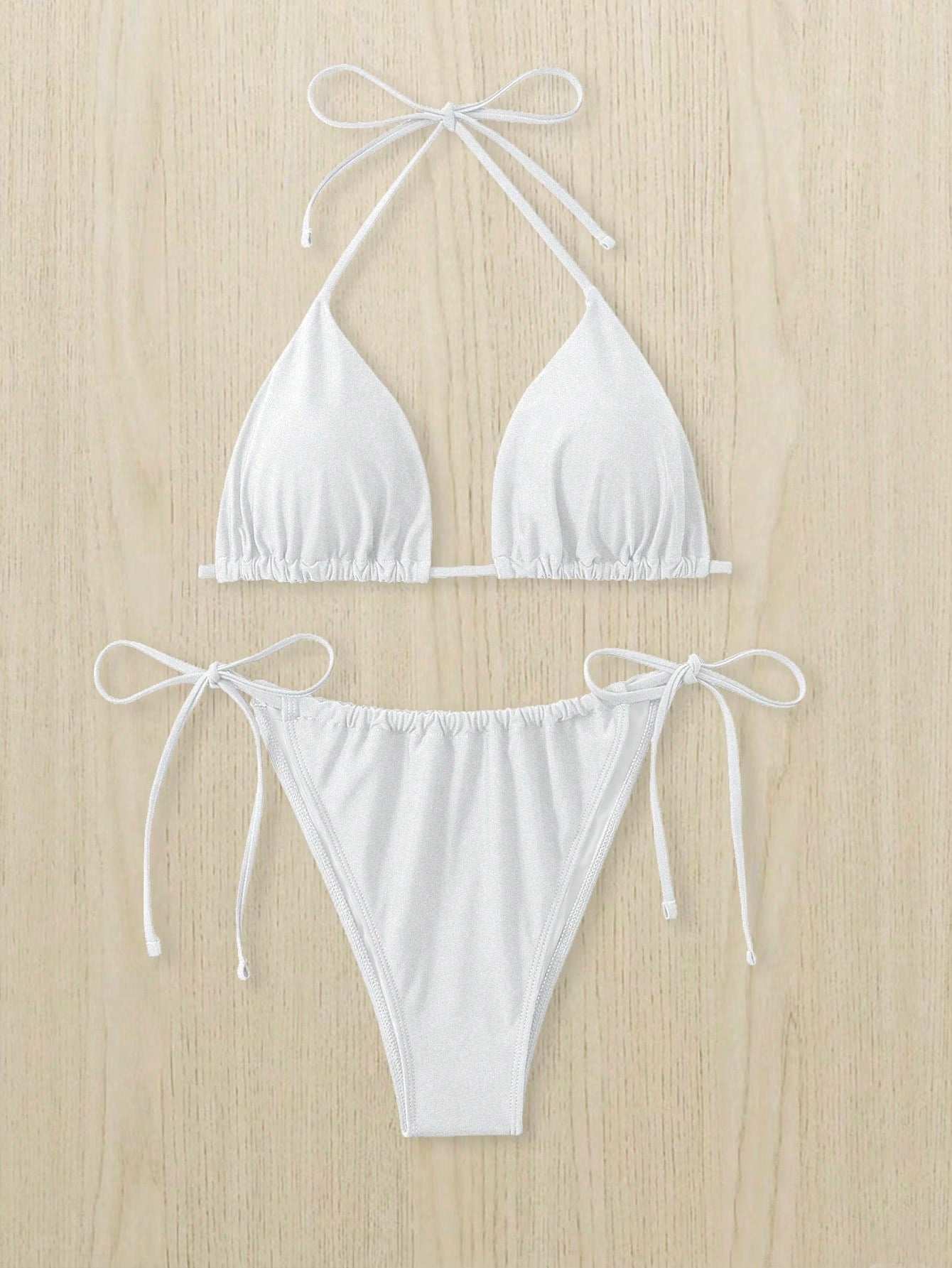 Swim Curve Summer 2pcs/Set Plus Size Women's White Lace-Up Sexy Halter Crop Top & Bottom Casual Swimwear Set