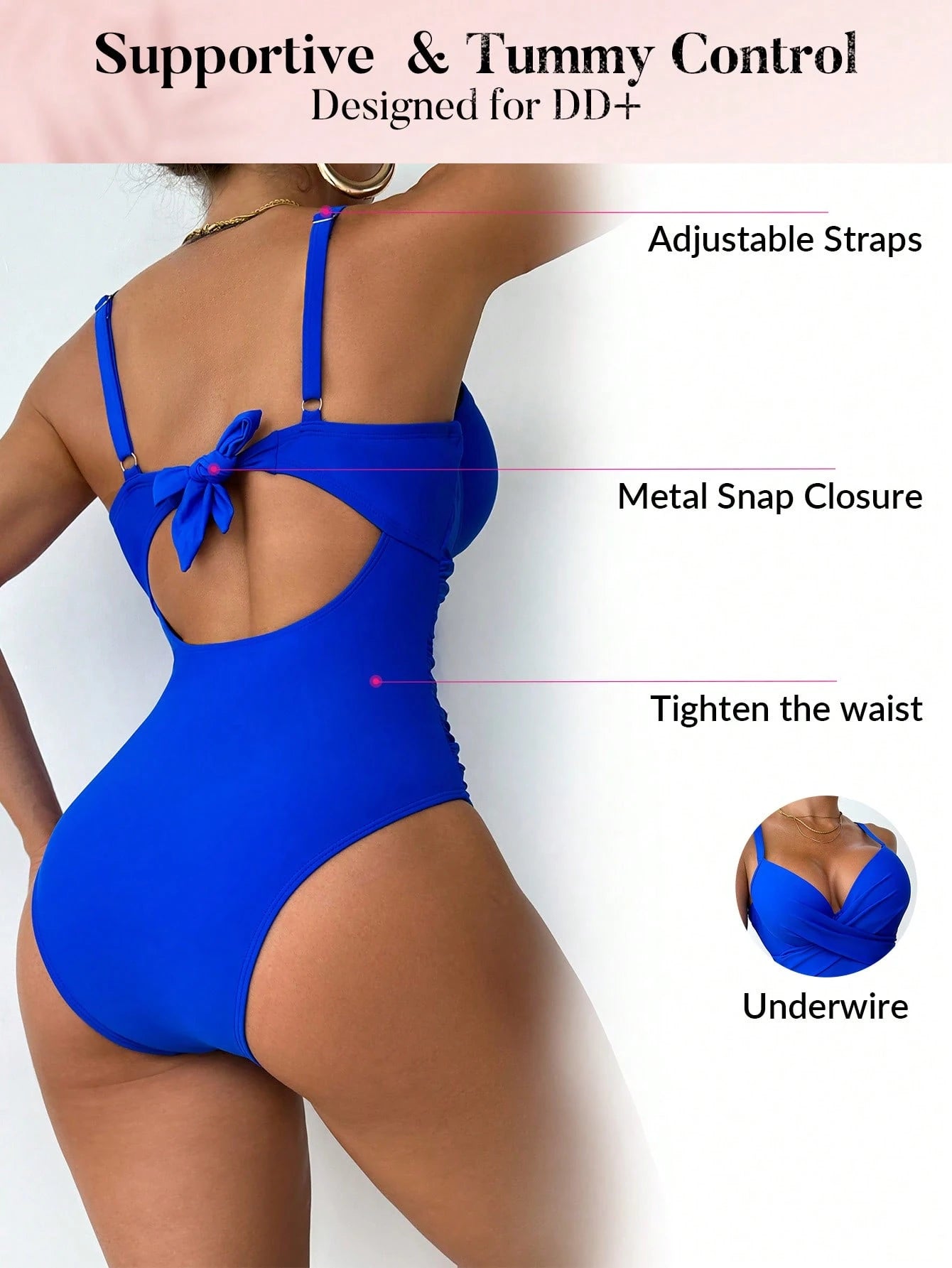 Swim DD+ 1pc Women's Plain Color Criss-Cross Spaghetti Strap Sexy One-Piece Swimsuit For Summer Beach Vacation