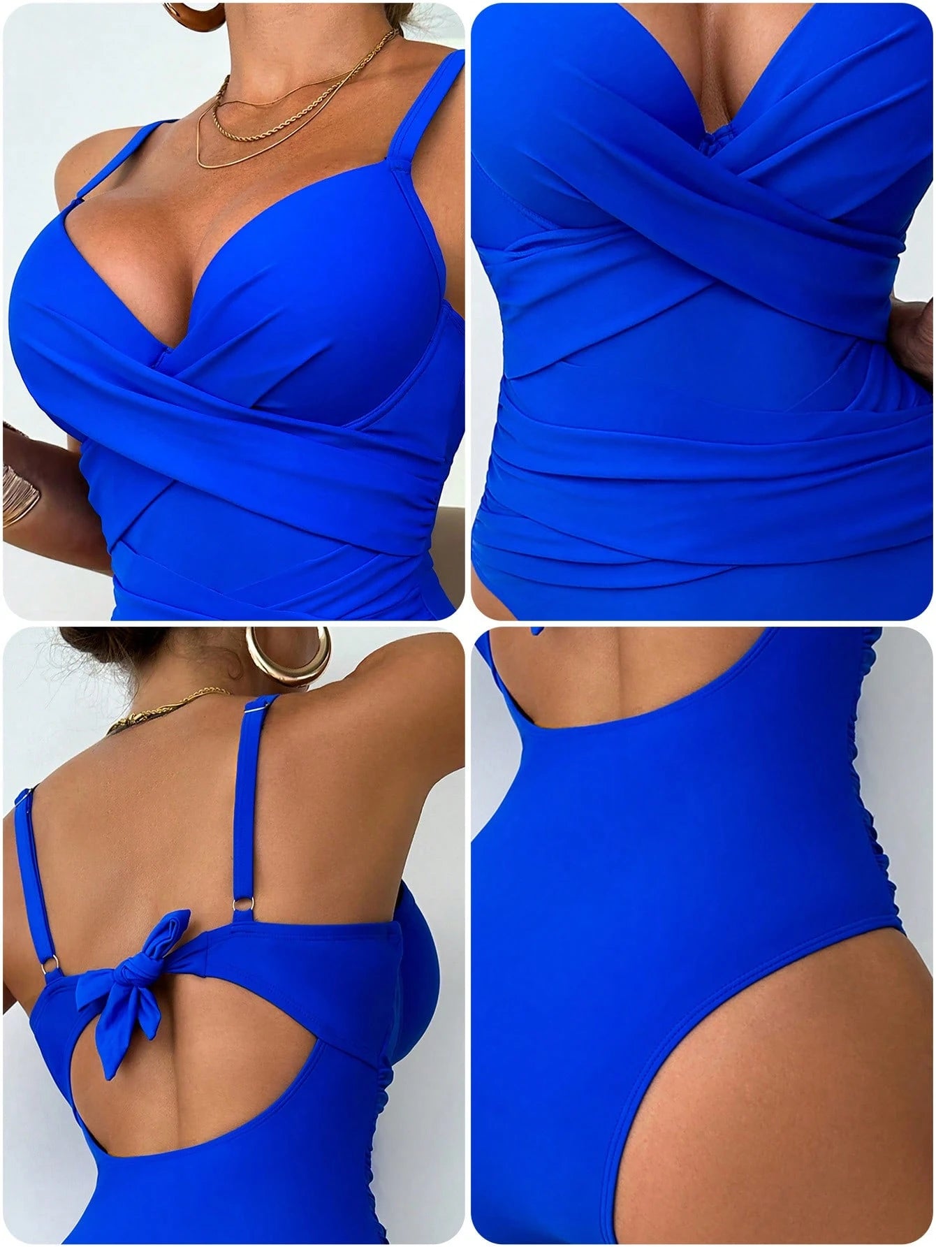 Swim DD+ 1pc Women's Plain Color Criss-Cross Spaghetti Strap Sexy One-Piece Swimsuit For Summer Beach Vacation